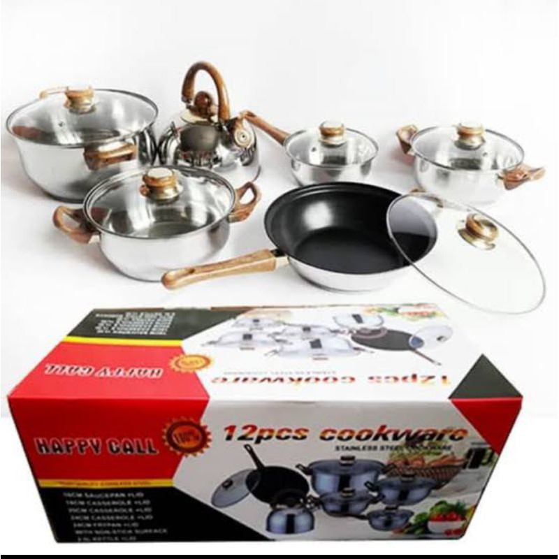 Panci Set 12 pcs Cookware Gagang Motif Kayu Happy Call