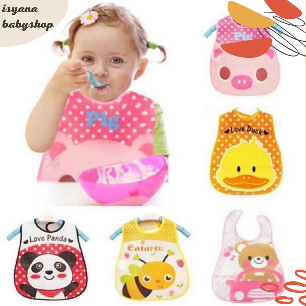 Celemek Bayi Slabber Bayi Eva Bib Motif Karakter Lucu Bahan Plastik Waterproff