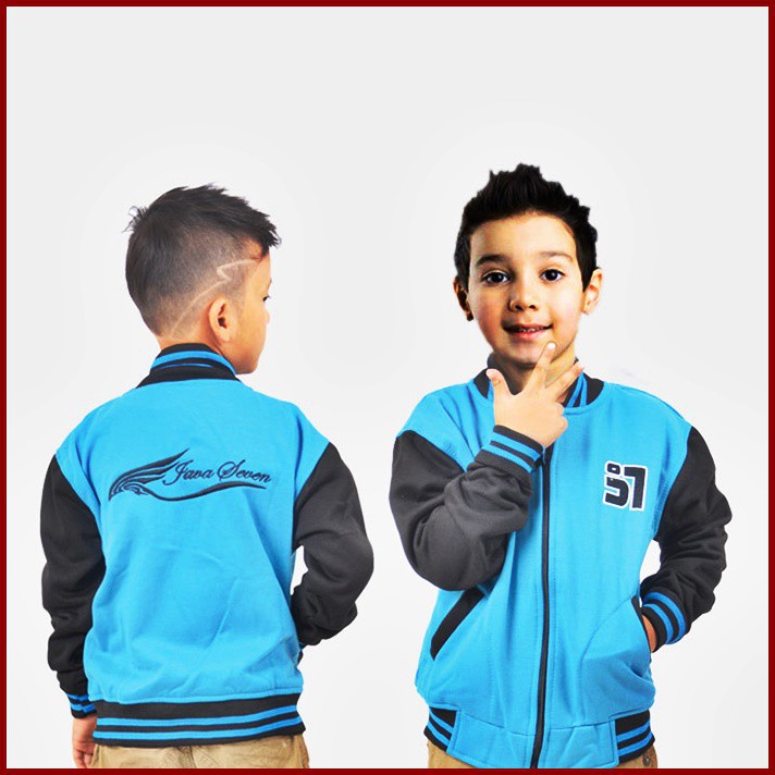 🔥BEST PRICE🔥 Jaket Anak Laki Laki Cowok Varsity Biru Muda Hitam Modis Trendy Keren HJS 962 Java