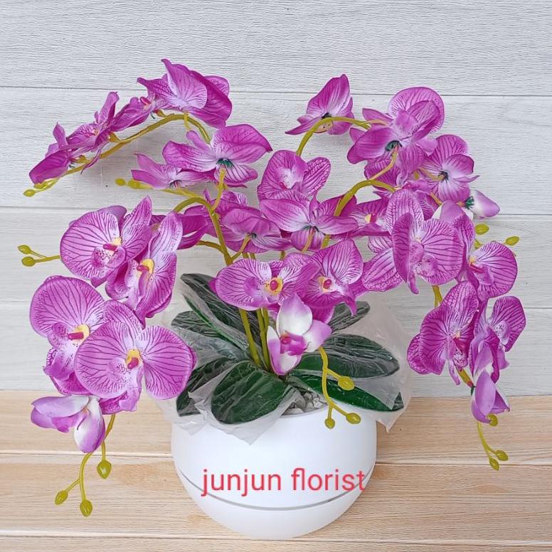 [PROMO LQG61] Bunga anggrek plastik jumbo pot bola besar/bunga hiasan meja /bunga anggrek jumbo artificial// Terbaru