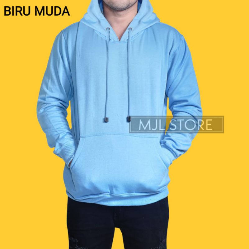 (promo) Jaket jumper hoodie polos L,XL,XXL pria wanita biru muda mjl store