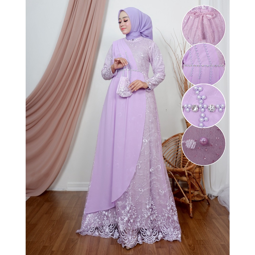 Permata Olshop / Kebaya Gamis Pesta Maudy NK Full Payet / Dress Kondangan / Dresscode Pesta