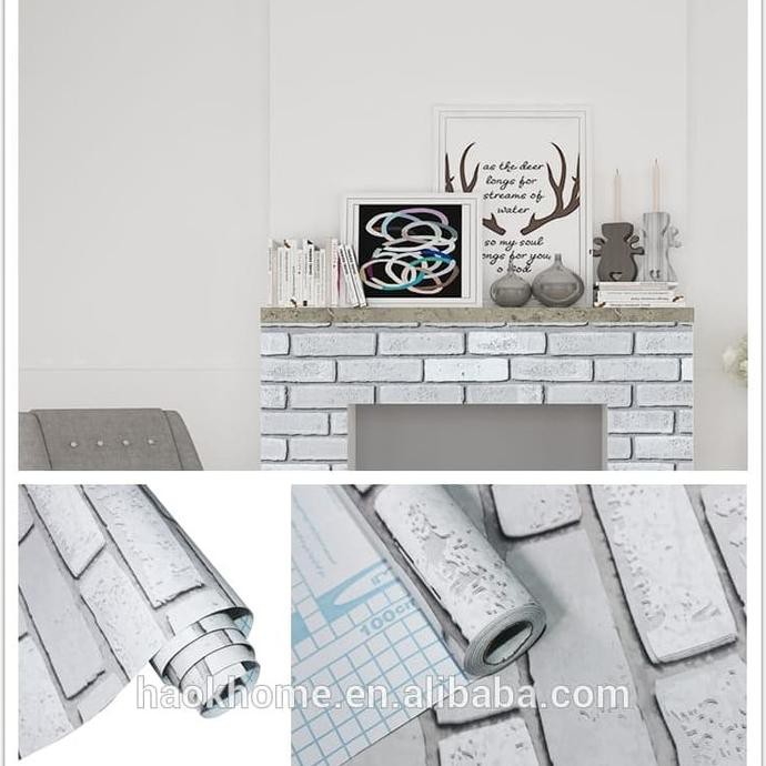 Cuci Gudang Wallpaper Sticker Dinding Bata Putih Bagus