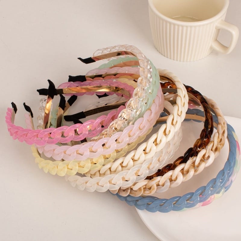 PREMIUM Bando Acrylic Model Rantai Pastel - Acrylic Braid Headband - Korean Style