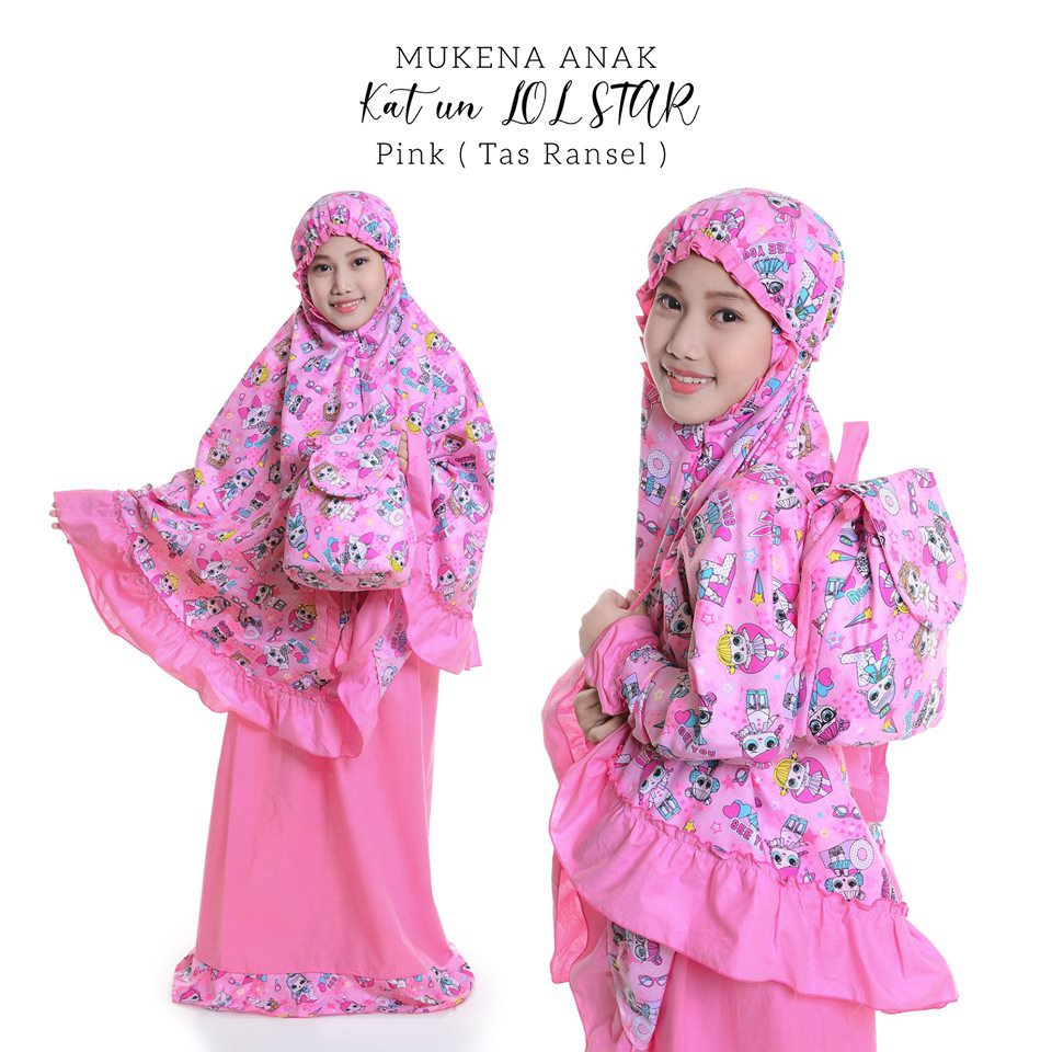 Mukena Anak Katun Lola Star Pink ( Tas Ransel )