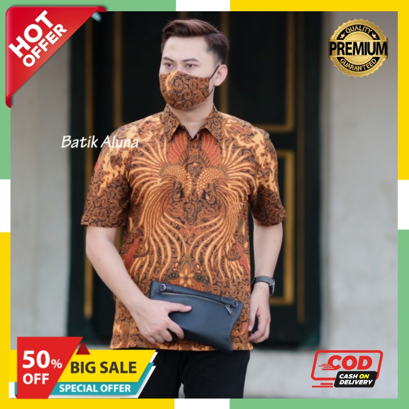 Kemeja Batik Pria Lengan Pendek Lapis Furing Slim fit Modern Aluna Sragen Original Baju Kerja Cowok 