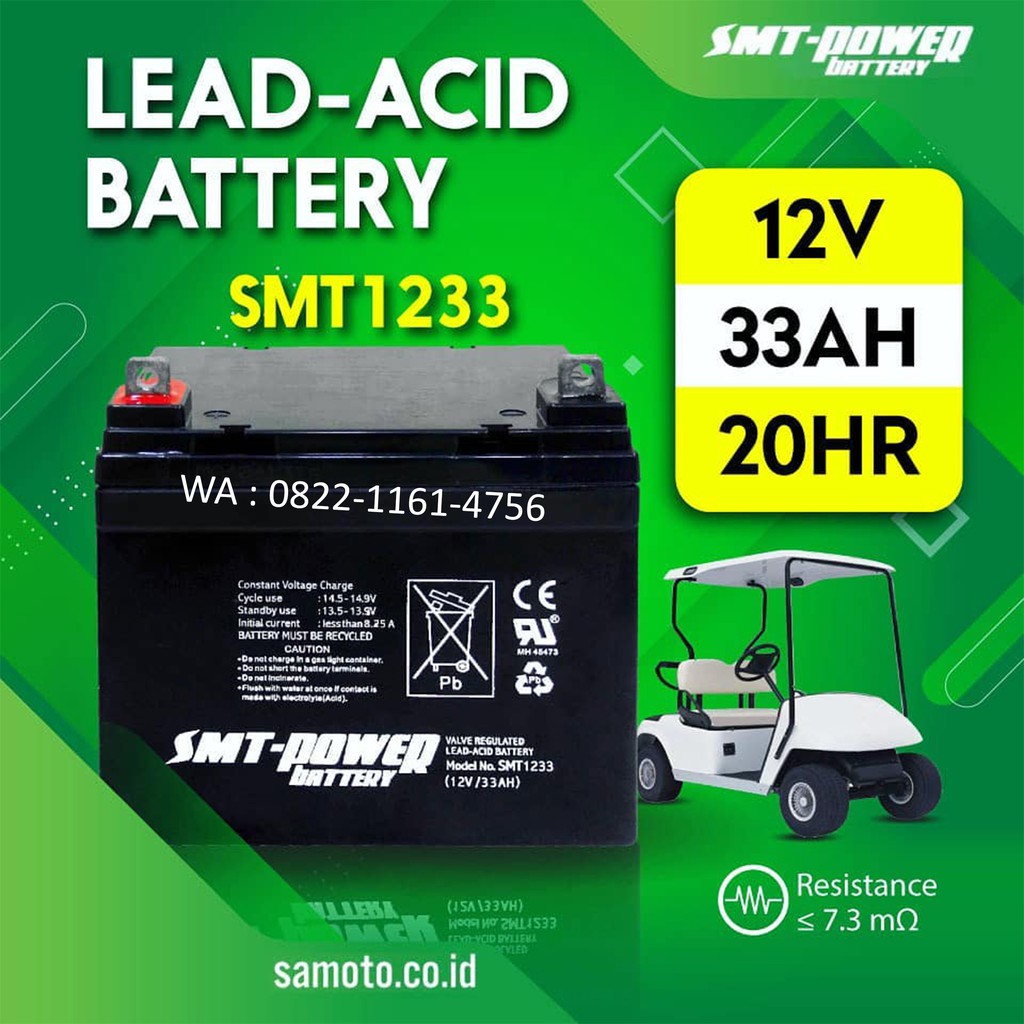 Battery Aki 12v 33ah SMT1233 VRLA Kering MF SLA Baterai UPS SMT-Power