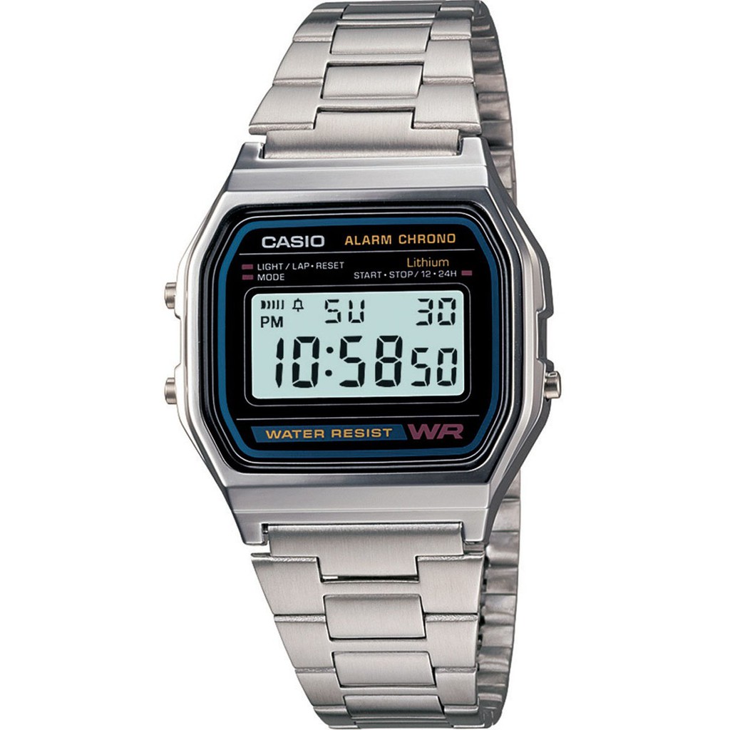 Casio Original A158WA-1DF Jam Tangan Unisex - Digital - Stainless- Silver