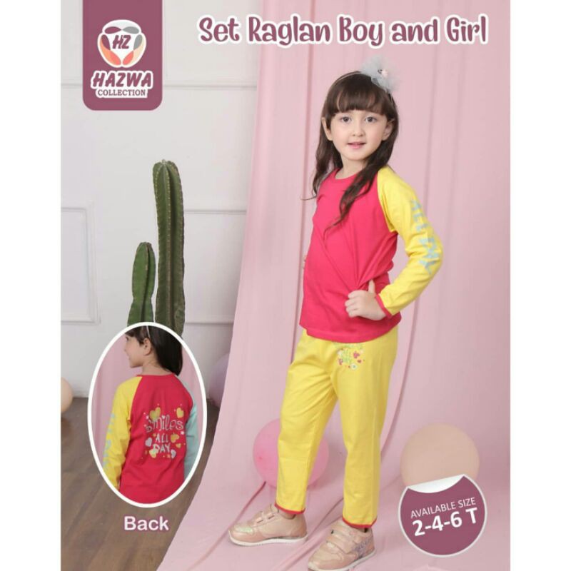 TERMURAH  SET RAGLAN GIRL HAZWA COLLECTION (setelan anak lucu)
