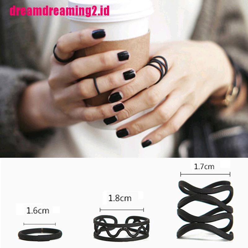 （✔✔❤3pcs / Set Cincin Buku Jari Aneka Bentuk Warna Hitam Gaya Punk Untuk Wanita