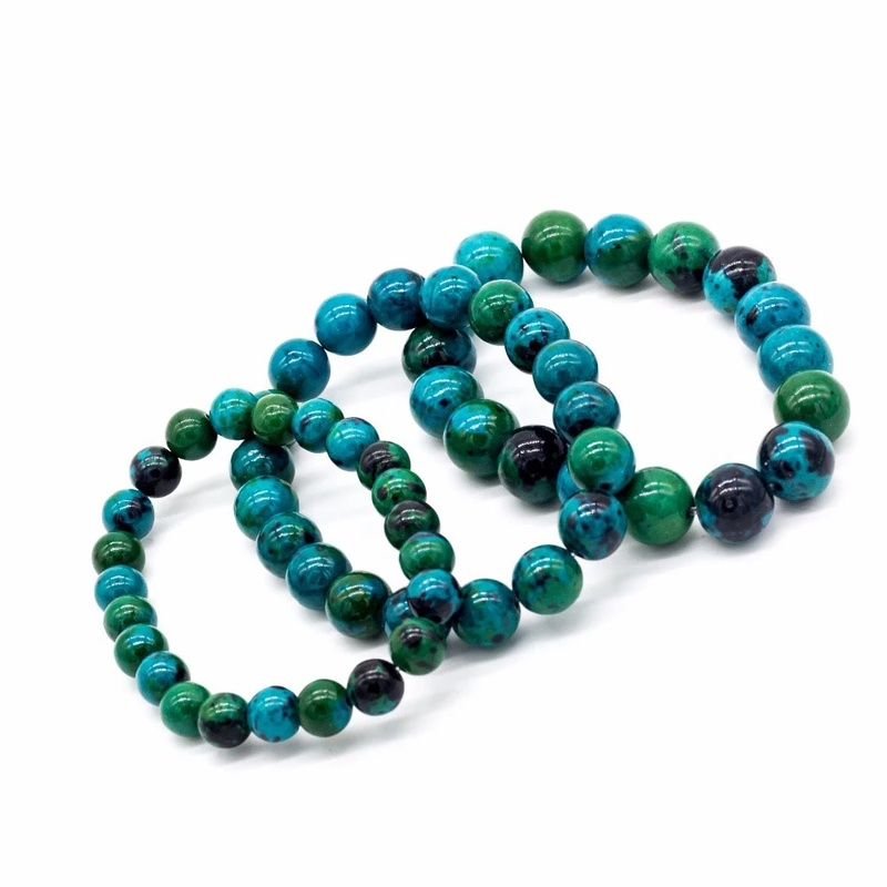 Gelang Manik-Manik Chrysocolla Malachite Bentuk Bulat Untuk Pria Dan Wanita