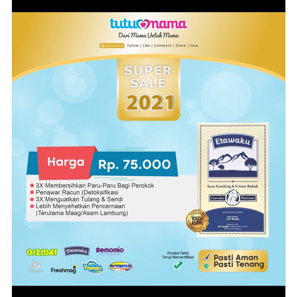 

SUSU ETAWA Platinum- Susu Kambing Rendah Gula / Krimer Bubuk [telaris]