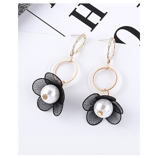 LRC Anting Tusuk Fashion Alloy Pearl Flower Earrings Y6186X