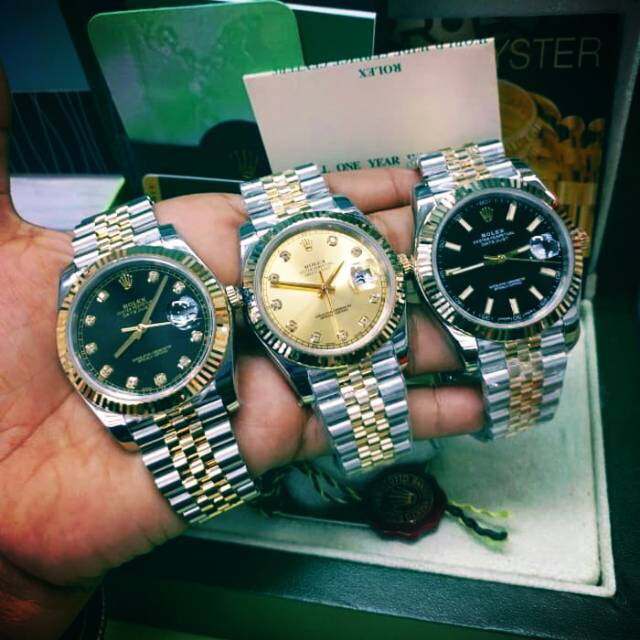 JAM TANGAN PRIA MEWAH  ROLEX SWISS SUPER CLONE LAPIS EMAS