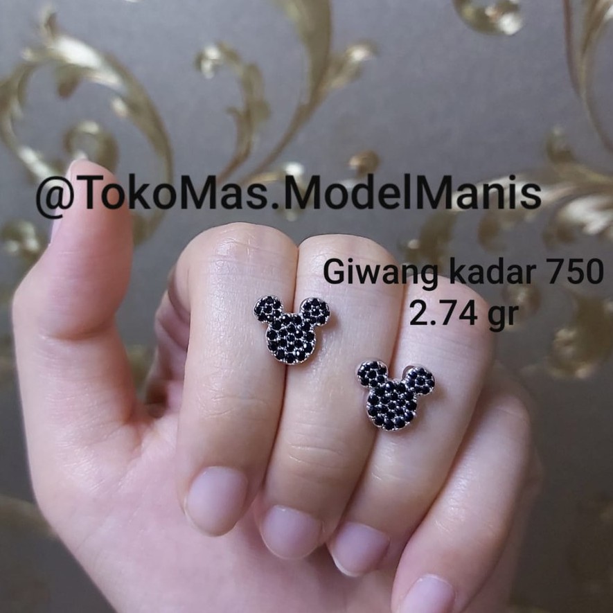 Anting Emas Mickey Mouse Disney UBS emas putih asli kadar 750
