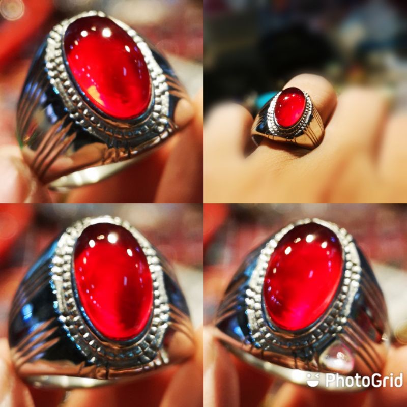 Cincin Batu Pria Asli Natural Red Baron Super High Qlass Kristal Size Kantoran