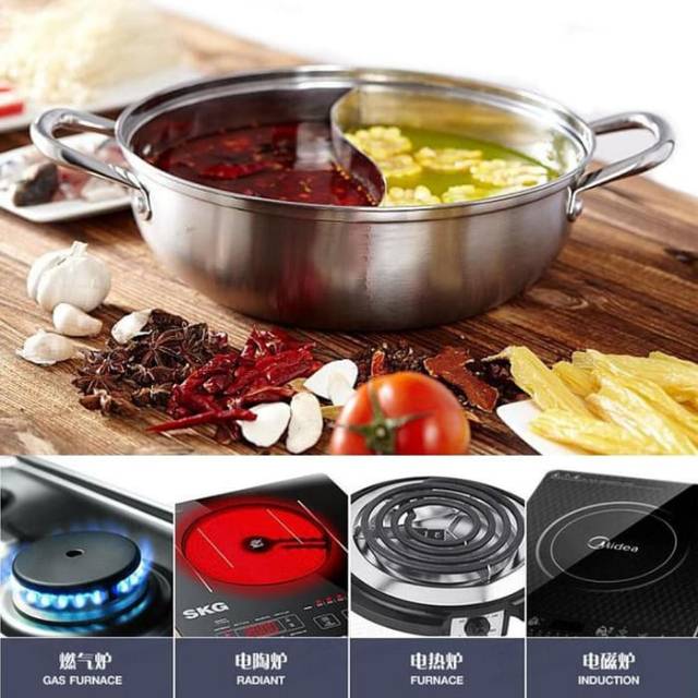 Suki pan sekat2/ panci sabu 28cm/ panci steamboat 28cm/ staninless steel/ panci serbaguna