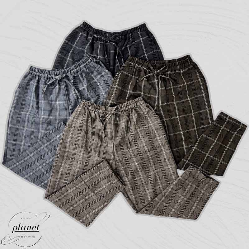 CELANA KOTAK PANJANG WANITA BIG SIZE JUMBO CELANA TARTAN KOREA BAGGY MOTIF KOTAK