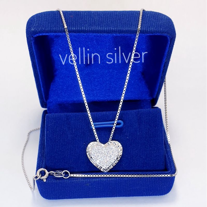 Kalung Italy Liontin Love Perak Asli 925 Lapis Emas Putih - Perhiasan Kalung Wanita Bandul Love Silv