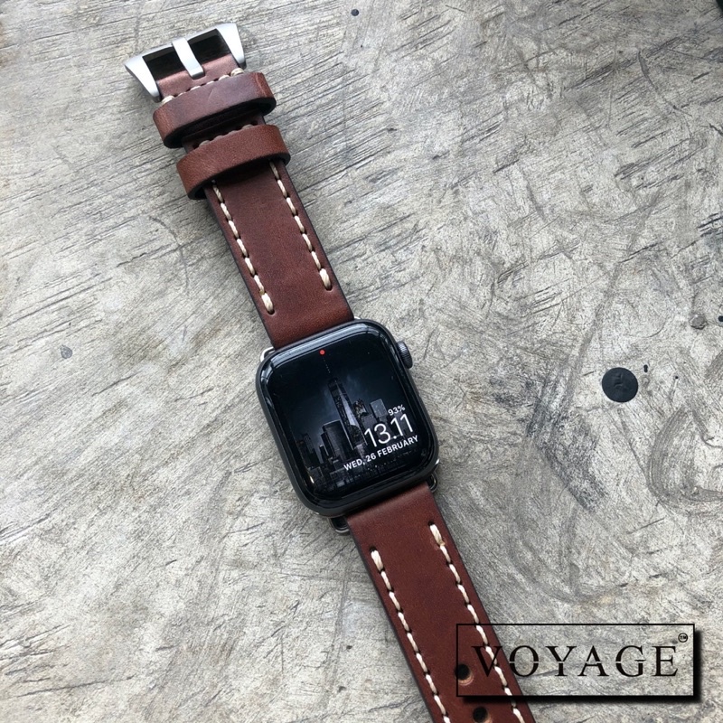 [KULIT ASLI] tali jam tangan 22mm leather cokelat strap ORIGINAL Voyage apple watch 3 4 6 7 series SE 38mm 44mm sapi galaxy watch 46mm calf