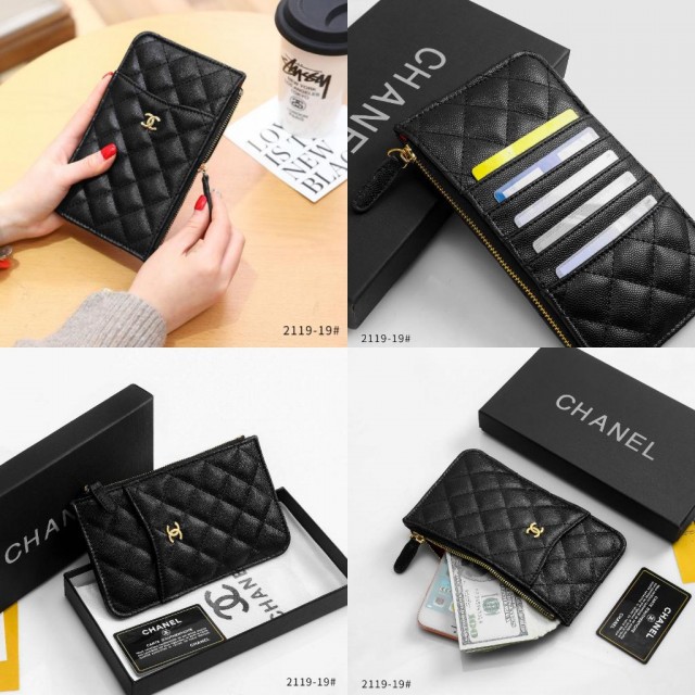 CHANEL BEST SELLER WALLET CAVIAR GHW BLACK EDITION WITH BOX 2119-19