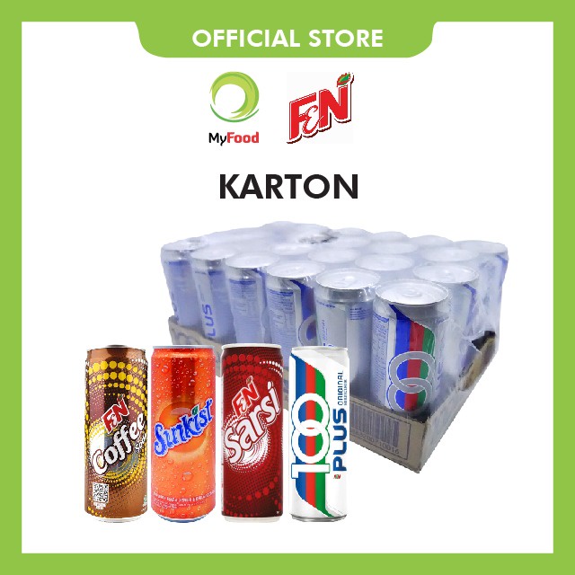 

F&N MINUMAN BERKARBONASI (KARTON)/COFFE SODA/SUNKIST/100 PLUS FN/ SARSI minuman soda kemasan kaleng