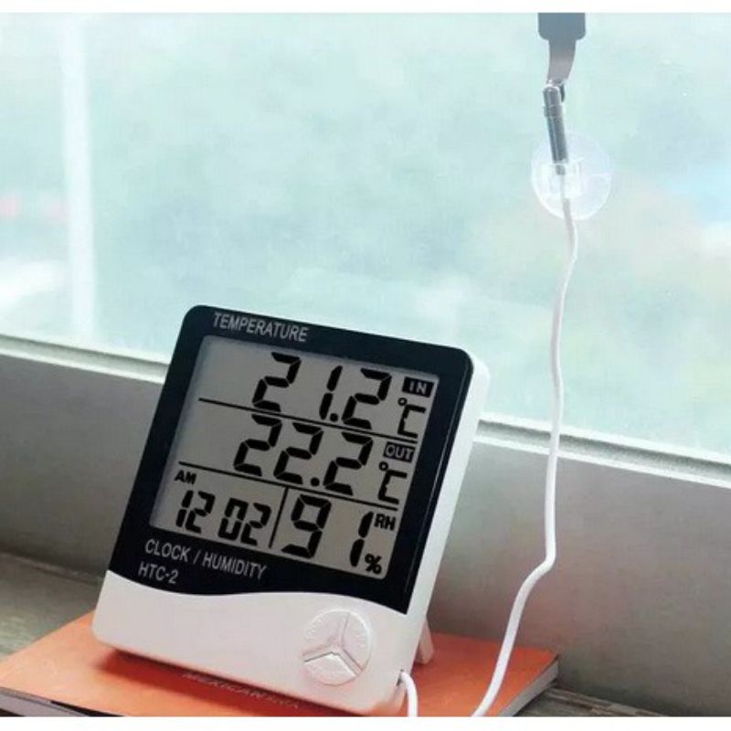 HTC-2 Thermometer Suhu Hygrometer Clock Temperatur Ruangan HTC 2