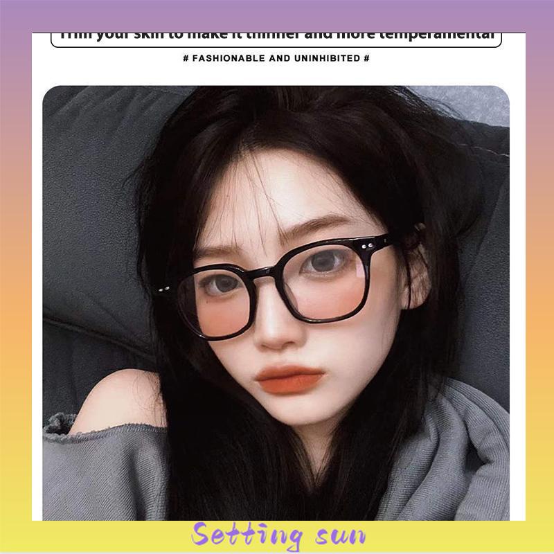 Gradient Pink Blush Glasses Wanita Trendi Wajah Bulat Kacamata Bingkai Hitam untuk Foto TN