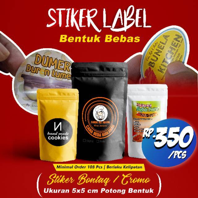 

PRINT STICKER LOGO LABEL KEMASAN MAKANAN/MINUMAN/PRODUK/ BONTAQ CROMO / ANTI AIR / MURAH