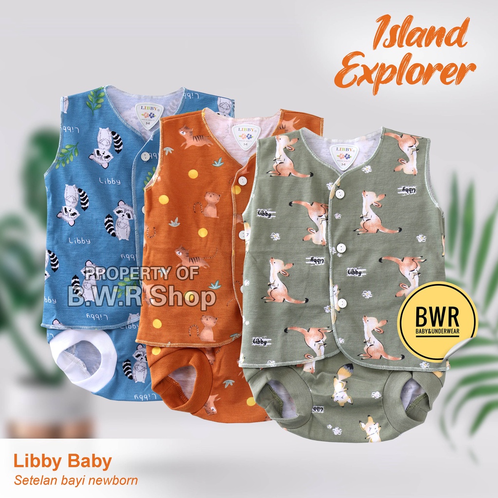 Setelan Libby Baby KANCING KUTUNG Island Explorer Terbaru / Setelan Bayi Newborn Baju Kutung Celana Pop | Bwr