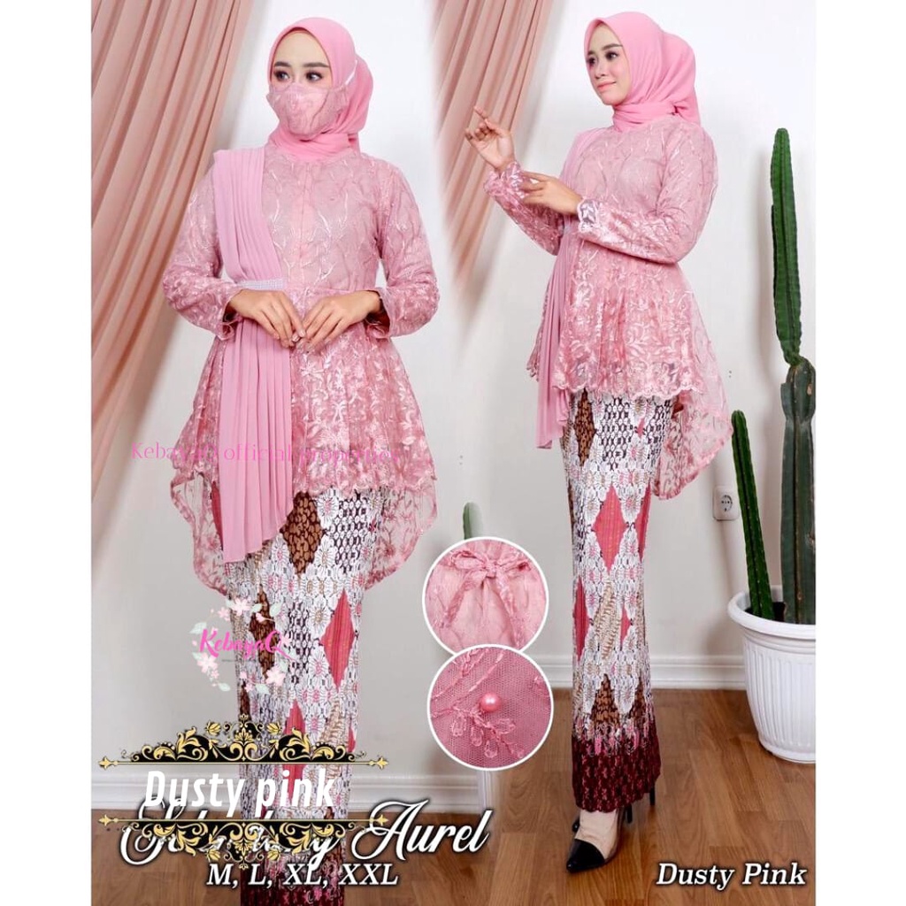KQ> KEBAYA MODERN AUREL SELENDANG CERUTY-1 SET DUSTY PINK