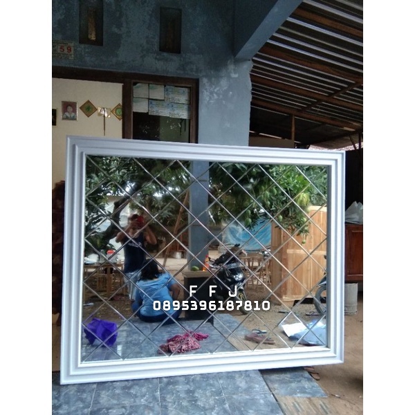 frame kaca bevel silang 3D cermin hias minimalis cermin hias besar