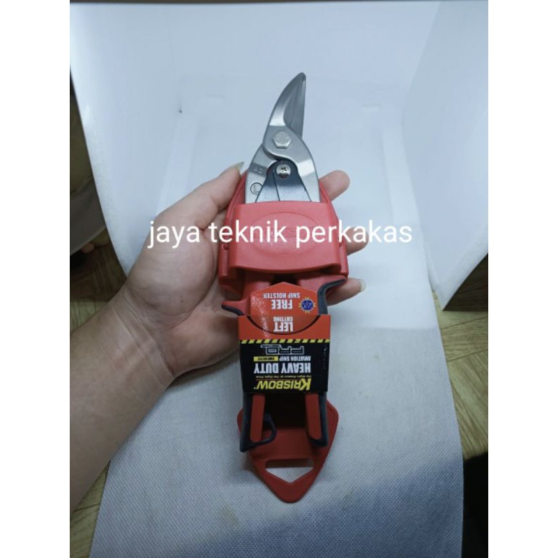 Krisbow gunting baja ringan bengkok kiri- gunting baja ringan - seng Krisbow merah - left cutting