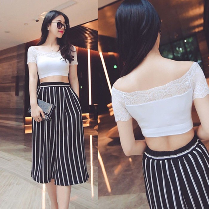 MURAH BERKHUALITASSEXY8 - Sabrina Lace Top Bra Brukat Tanktop Bralette Baju Kemben Kaos - Putih