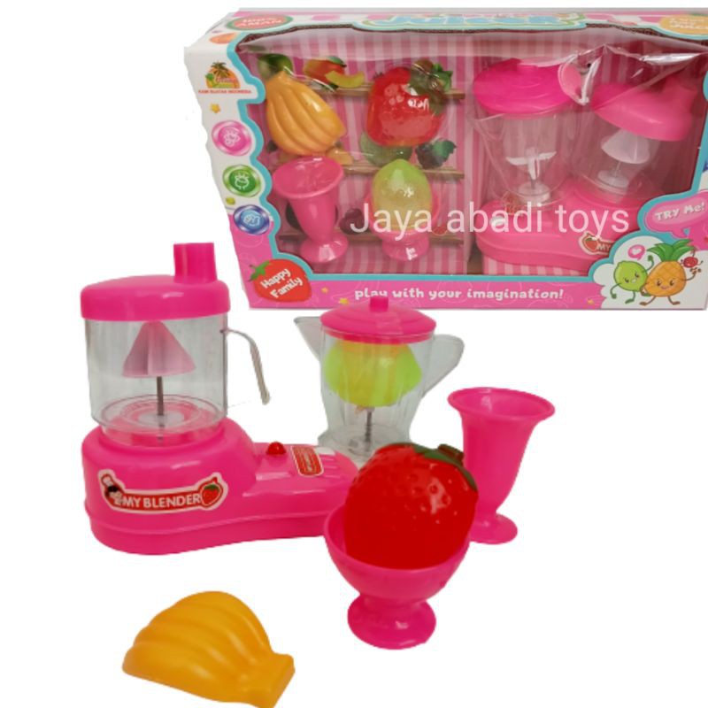 (Free Batterai) Mainan anak perempuan Blender dan Juicer buah pisang strawberry dan lemon gelas OCT