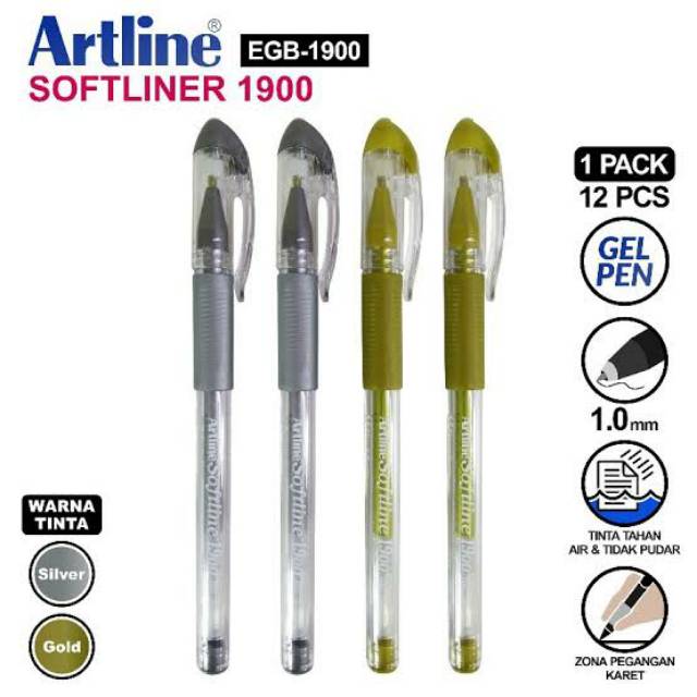 

Artline Softline Gel Pen Silver Gold Color Nyata di Kertas Hitam Putih