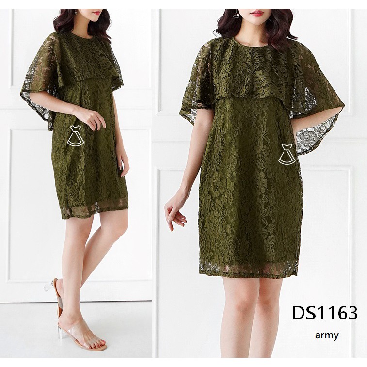 DS1163 -  DRESS PESTA BRUKAT MIDI SEPAN LACE DRESS WANITA PREWEDDING MURAH GROSIR