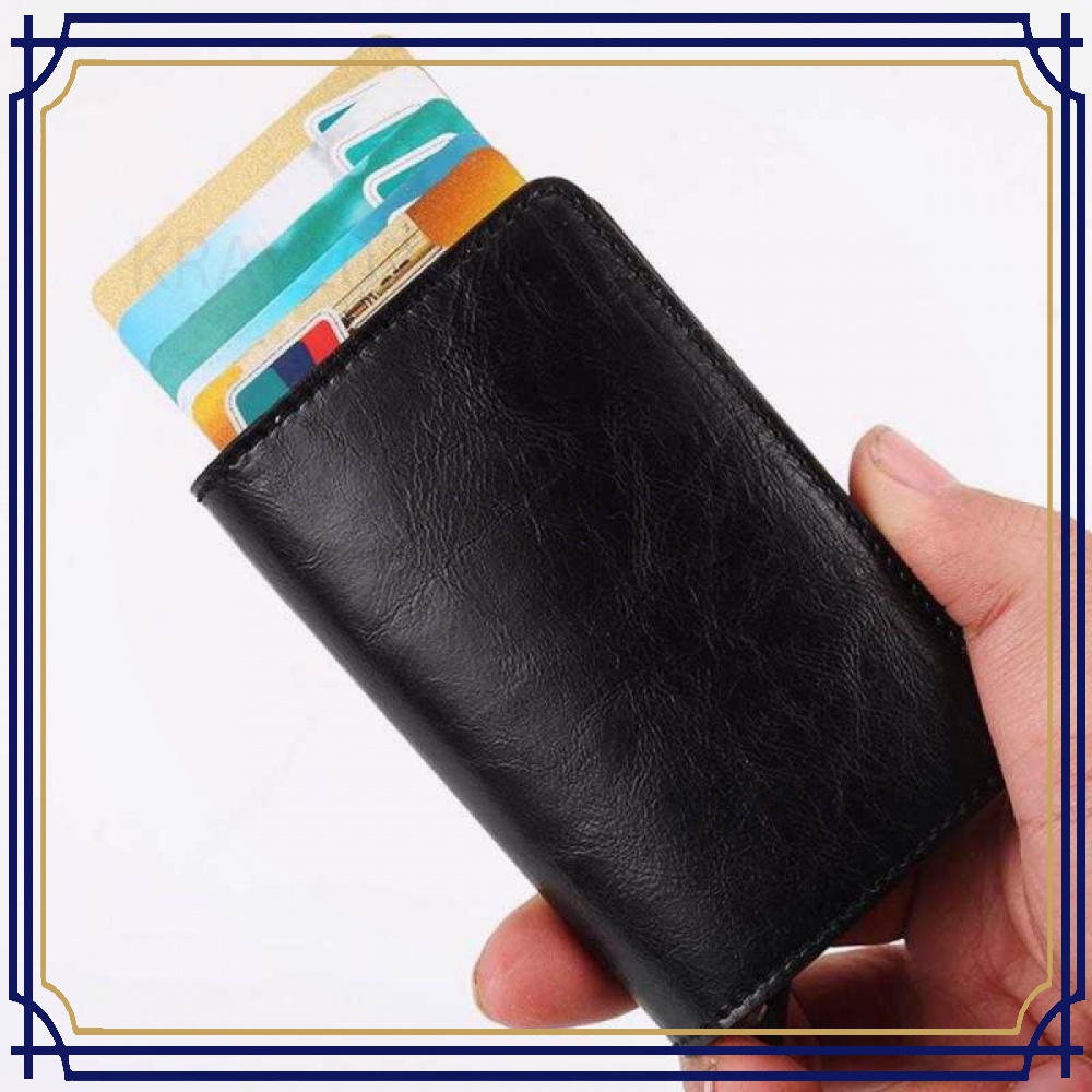 Dompet Kartu Anti RFID Bahan Kulit dengan Holder Aluminium - KB-005