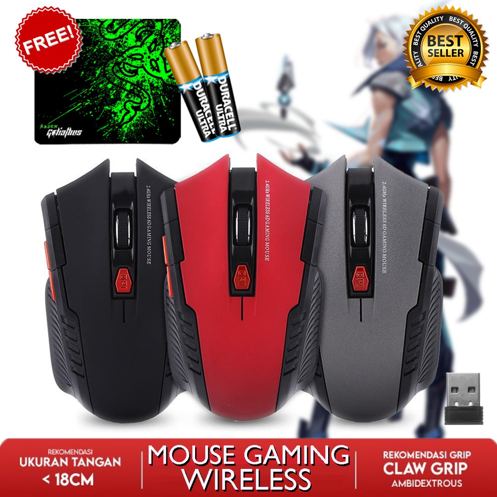 Jual MOUSE WIRELESS GAMING 2.4Ghz MURAH (Windows,Mac,Android) Indonesia