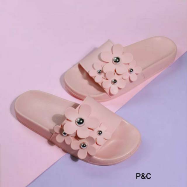 SANDAL WANITA SLIP SENDAL VINTAGE LUCU BROWN TAN MODEL IMPORT KOREA