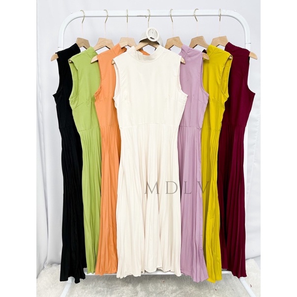 MDLV ~ 9093# Merceda Halter Neck Pleated Maxi Dress Maxi Long Dress Fashion Import