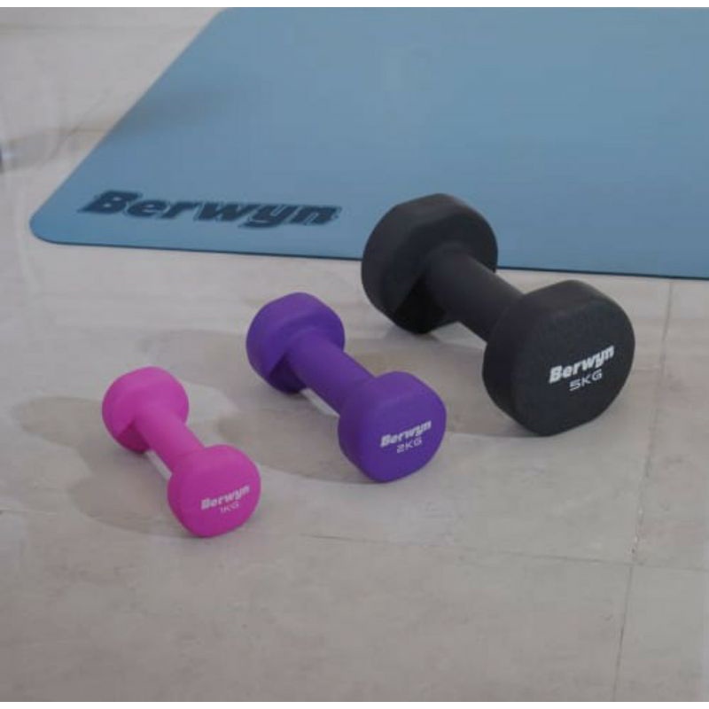 BERWYN DUMBBELL/BARBEL NEOPRENE 1/2/3/4/5KG/ACE ALAT FITNESS DUMBBELL/ALAT PEMBENTUK OTOT LENGAN