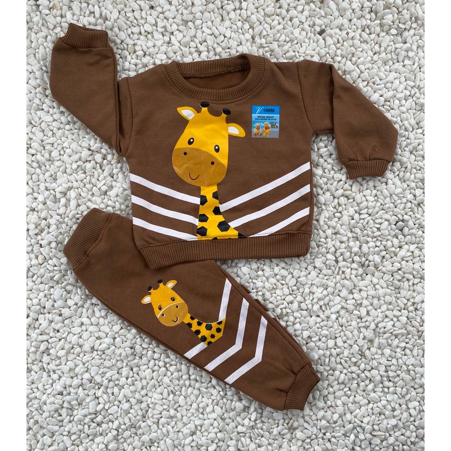 sweater bayi lucu murah motif little geraffe setelan 3- 18 bulan