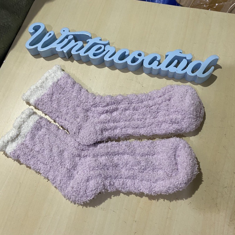Kaos kaki wool wanita musim dingin winter import wol socks woman hangat korea candy tidur-Ungu