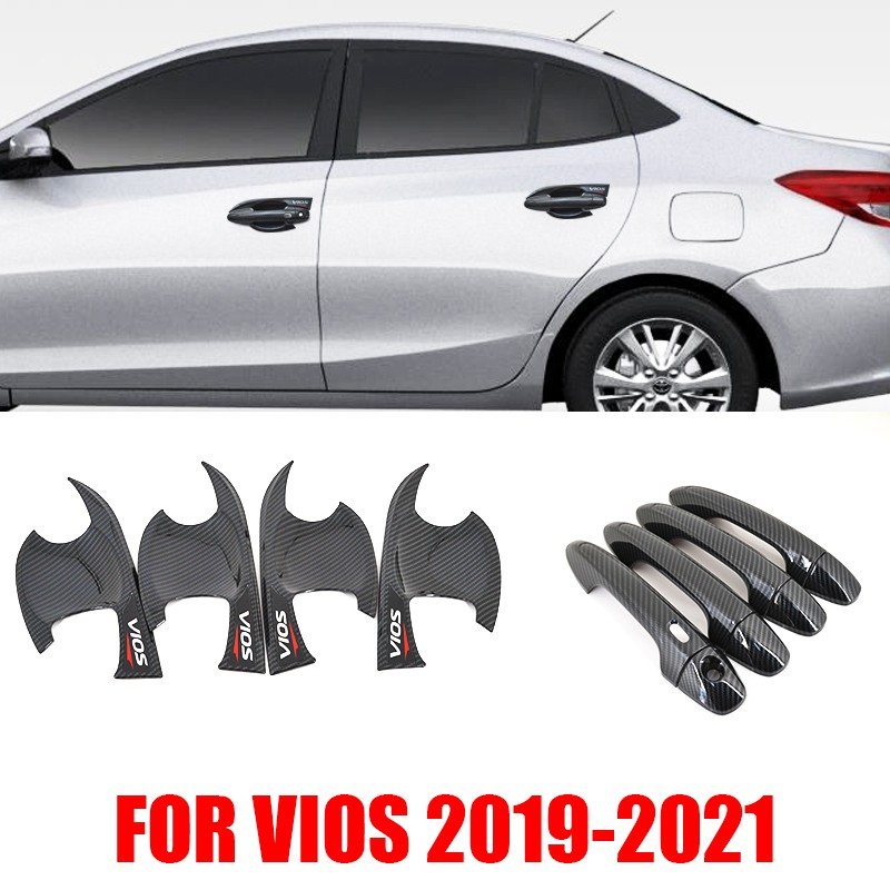 Xuming Pegangan Pintu Mobil, Toyota Vios 2019 2021 Pola Serat Karbon Penutup Mangkuk Vios Generasi Keempat Gagang Pintu Kecantikan Trim