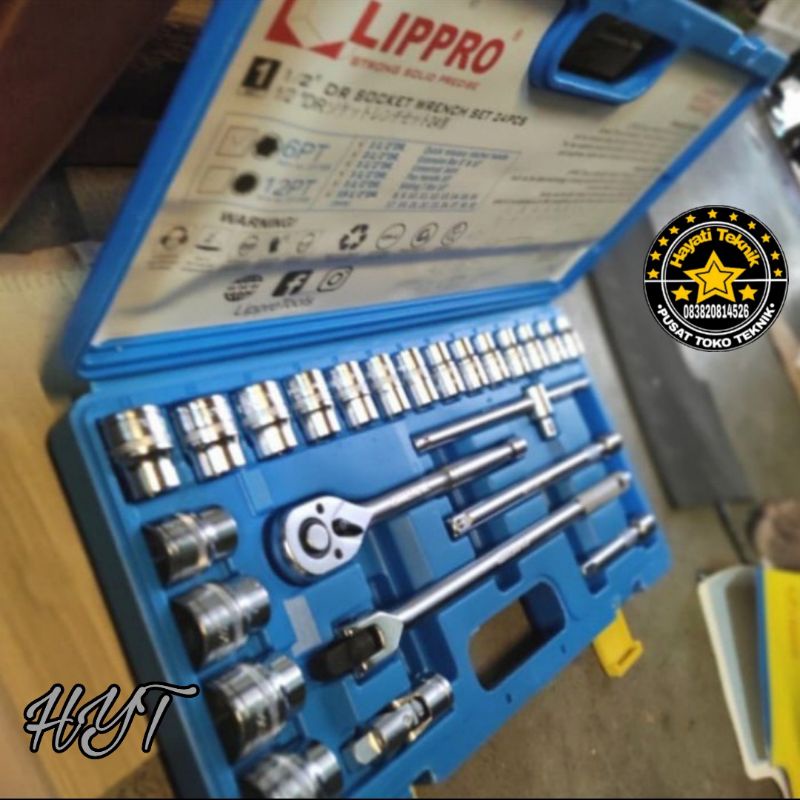 Kunci Shock LIPPRO Set 1/2 inch Socket wrench set 24pcs (6PT)
