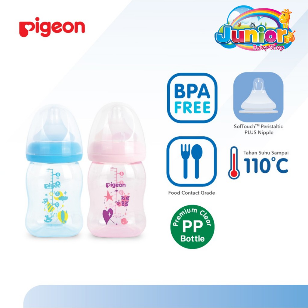 Pigeon Botol PP Clear Wide Neck Pink 160ml W/P-Plus Nipple