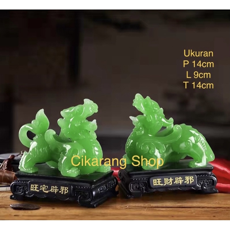 PAJANGAN FENG SHUI PATUNG PI XIU / PIXIU HIJAU 19Cm, 14Cm