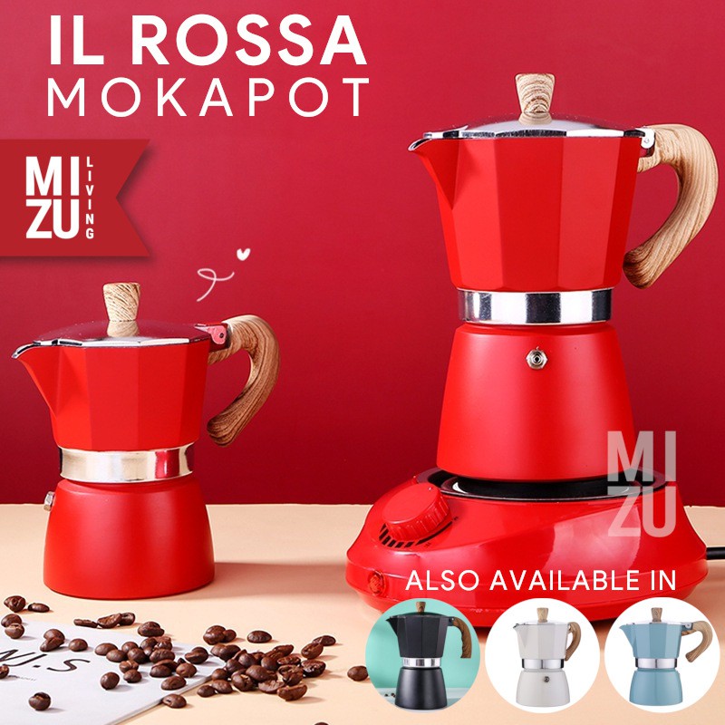 MIZU IL ROSSA Moka Pot Italian Espresso 3/6 Cups 150/300ml Teko Kopi Coffee Maker