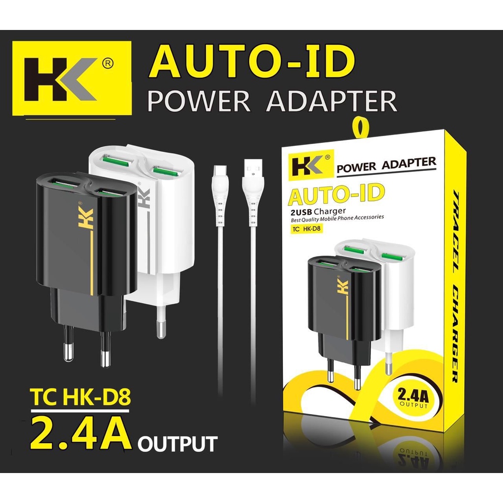 Charger HK TC-D8 AUTO-ID Fast Charging 2 USB Kabel Micro / Type-C